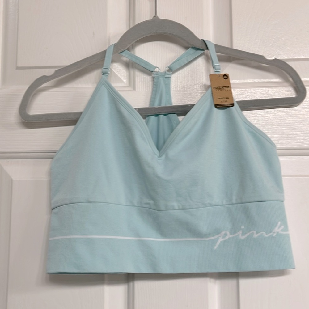 Light blue XL PINK active sports bra. NWT